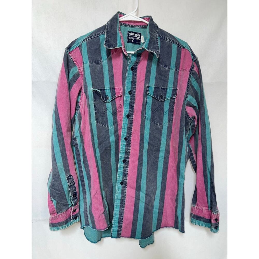 Wrangler Brushpopper Western Vintage Shirt Extra Long Tails 17x36 *See All Pics